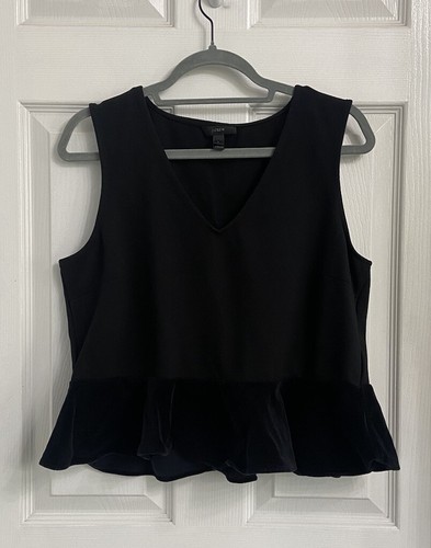 J. Crew Top Womens Size L Large Black Sleeveless Blouse Ruffle Velvet Peplum