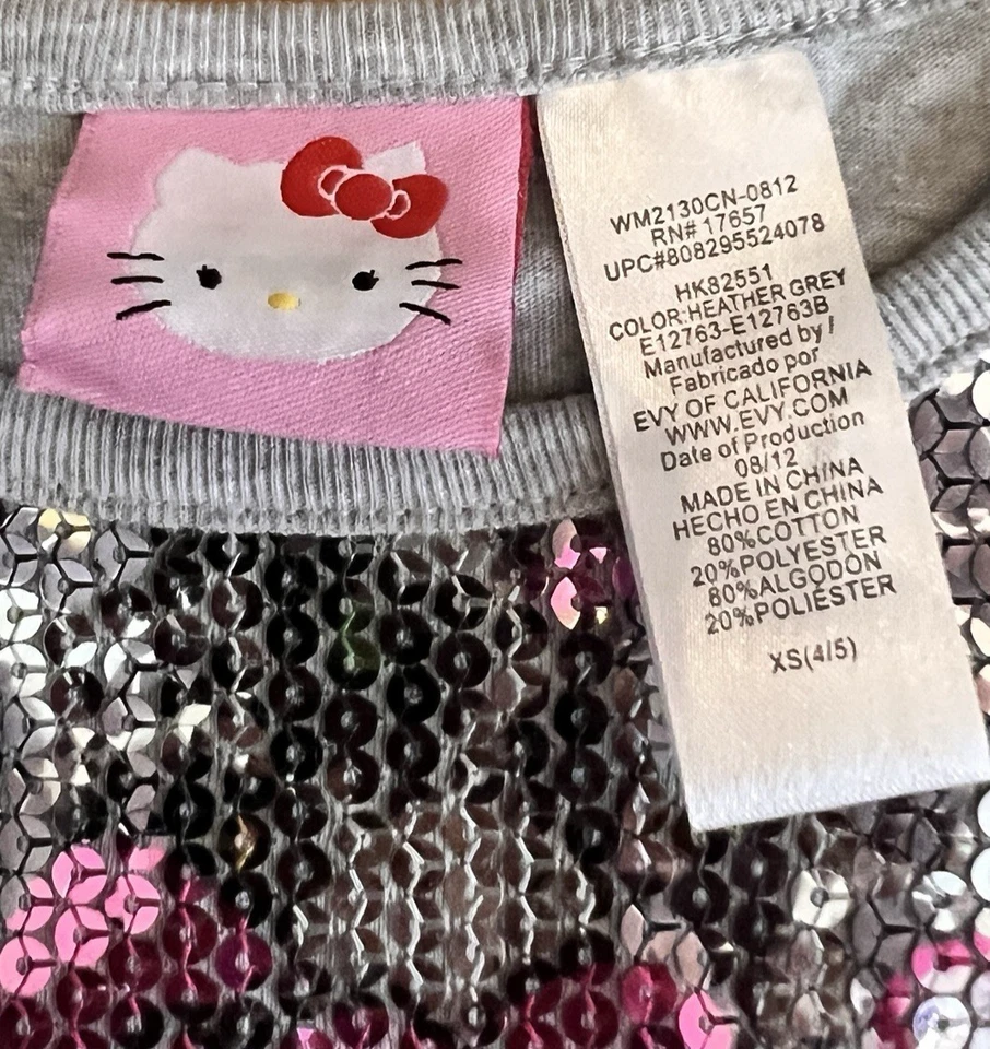 Blusa de lantejoulas Sanrio Hello Kitty meninas pequenas XS (4/5) multicolor brilhante brilhante - Imagem 2 de 4