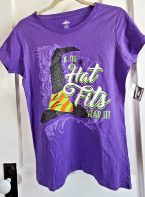 NWT celebrate! women purple glitter witch hat Halloween T shirt  Sz M