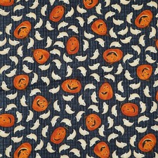 Debbie Mumm Ghosts Pumpkins Jack-O-Lantern on Blue Black Halloween Fabric Toss