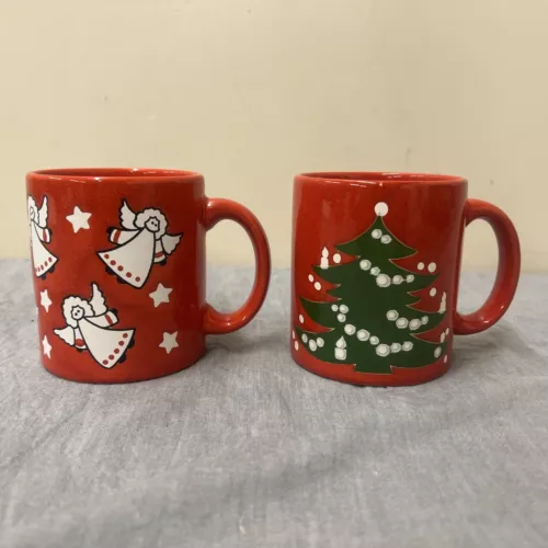Vintage Waechtersbach West Germany Set of 2 Mugs Christmas Tree  & Angels Chrty