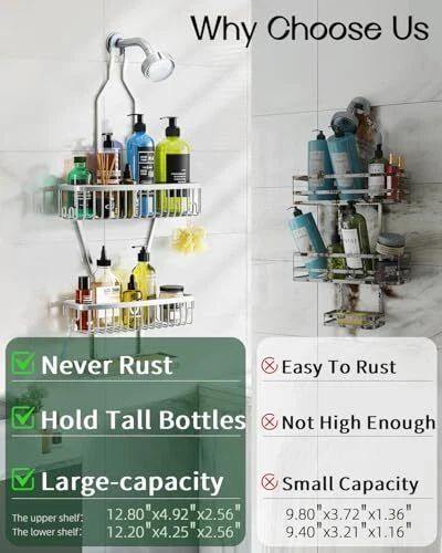Shower Caddy Hanging Bathroom Organizer: Over Head Long Rack for Tall
