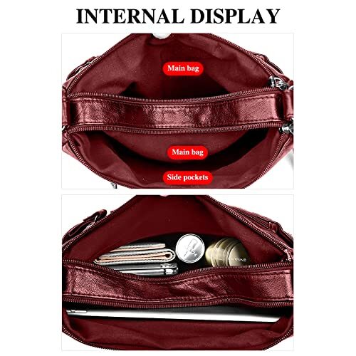 Crossboby Bag for Women - Soft PU Leather Multi-Pocket Shoulder Bag Claret - Bild 4 von 7
