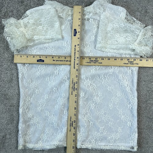 Claudia Richard Womens Lace Sheer Blouse Medium Ivory Floral Ruffle Rouched - Picture 9 of 12
