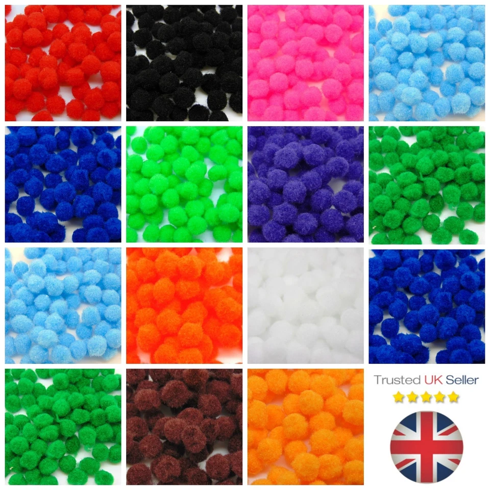 10mm 15mm 20mm 25mm Fluffy Craft Pompoms Mini Pom Poms Card Making Arts Kids UK - Image 2 of 3