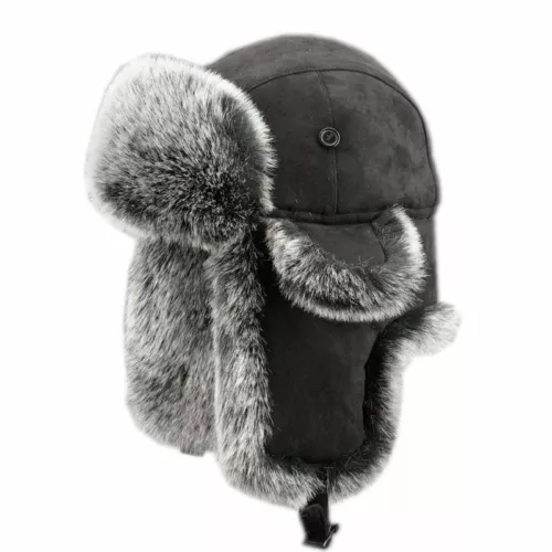Men Trapper Hat Cap Sporting Ushanka Russian Cossack Faux Fur Suede Leather Warm - Picture 6 of 26
