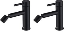 2pk Matte Black Bathroom Basin Sink Tap Mono Mixer Round Modern Faucet 360°