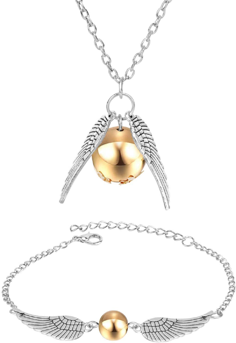 Wizard Potter Golden Snitch Inspired Silver Necklace And Bracelet Gift Set UK - Foto 10