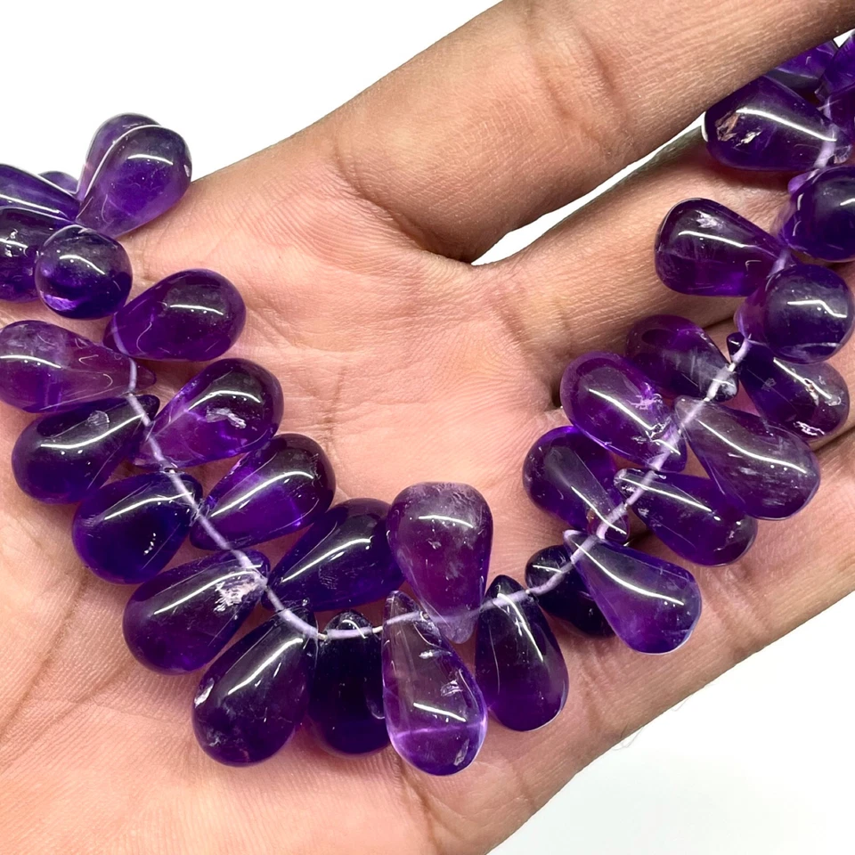 Lote de 60 piedras preciosas sueltas briolette cabujón perforado amatista africana natural Foto 4 de 4