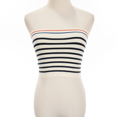Kule NWD Strapless Stretchy Cropped Tank Top Size XS Ivory/Blue/Orange Stripes