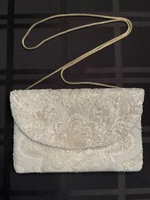 La Regale Off White Cream Beaded Envelope Evening Bag Wedding, Prom 7"x5.5" appr
