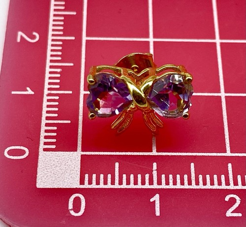 New Sterling Silver 925 Amethyst Stud Earrings - Bow Design -Gold Plated Vermeil - Picture 7 of 7