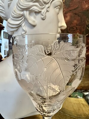 Rare Antique Signed Locke Art Wine Glass Grape And Lines c1900