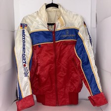 Vintage GM Motor Sport Racing Jacket Red White Blue Small Satin Astro Sportswear