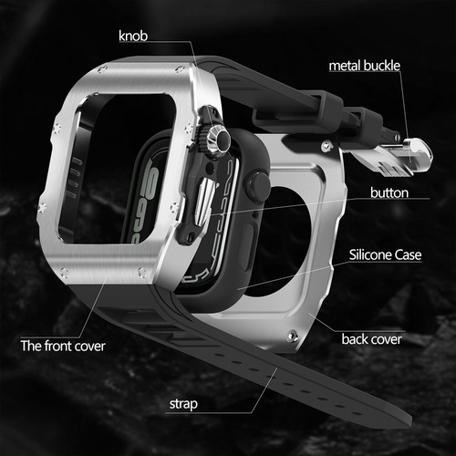 Stainless Steel Case Rubber Band For Apple Watch 49mm 45mm 44mm Silicone Strap - Picture 6 of 42