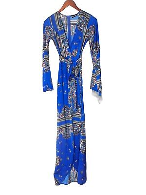 Cobalt Print Satin Kimono Maxi Dress