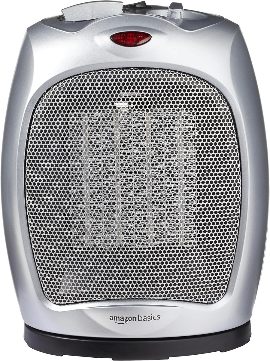 Small Portable Ceramic Heater 1500W Oscillating Adjustable Thermostat Silver