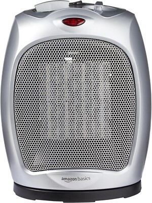 Small Portable Ceramic Heater 1500W Oscillating Adjustable Thermostat Silver