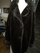 Charlotte Halton Deep Rich Brown Faux Fur Long Coat Uk Size 12 But Will Fit Bigg