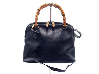 Vintage GUCCI Bamboo Shoulder Bag Tom Ford 2way Handbag Black Leather 002 2058