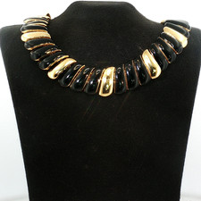 Vintage Monet Gold Tone Black Enamel Collar Necklace Signed 15 in Choker