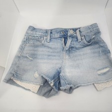 Old Navy Girls High Rise Denim Shorts Size 7 Distressed Cutoff Jean Shorts Blue