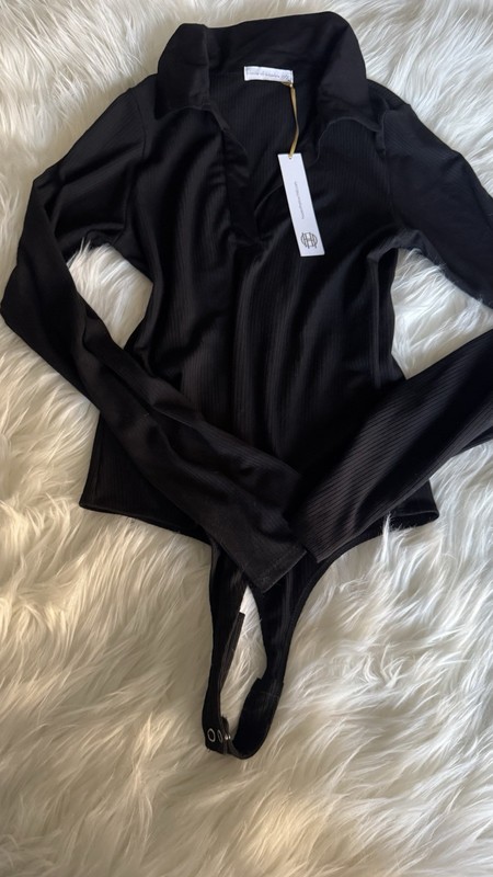House of Harlow 1960 Black Ribbed Bodysuit Sz. M 
