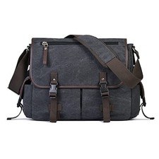 Vintage Canvas 15.6 inch Laptop Messenger Bag for Men Women, College Black
