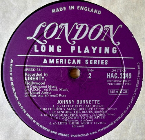 JOHNNY BURNETTE JOHNNY BURNETTE LP LONDON (1960) VG+ 1ST ISSUE ROCK POP ENGLAND - Picture 2 of 6