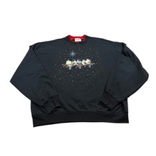 Vintage 90s Morning Sun Chickadee Bird Sweater Black Narurecore Holiday Cozy XL