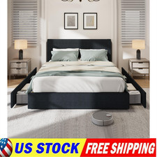 Full Size Platform Bed Frame with 4 Storage Drawers Upholstered Headboard 3Color