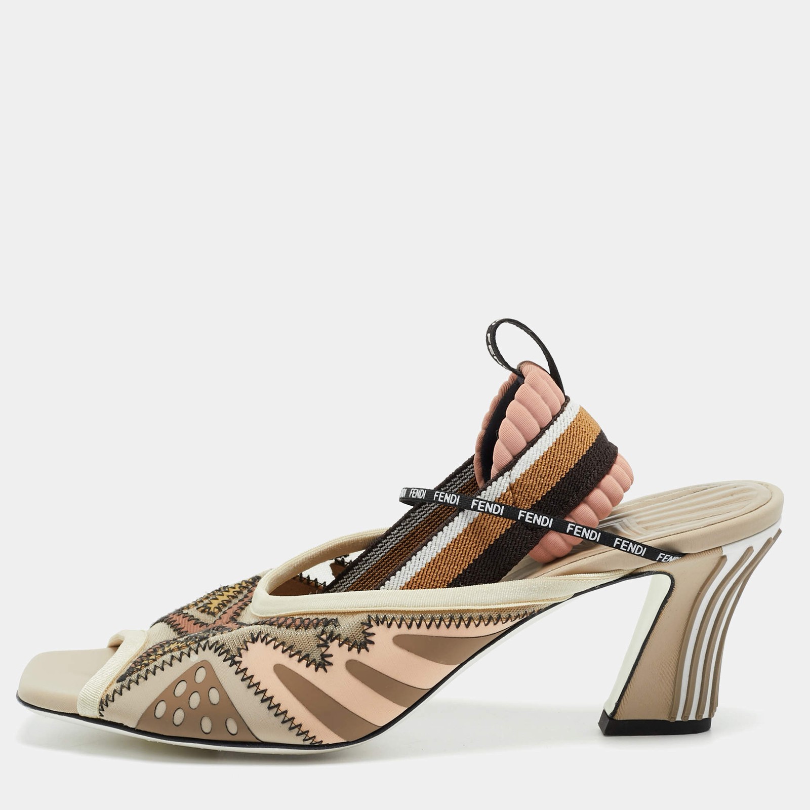 Fendi Evie Size 39 Multicolor Fabric and Net Ankle Strap Sandals