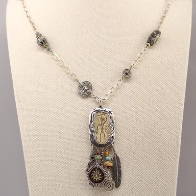 Robert Shields Sterling Silver Multi-Gem Southwest Necklace