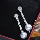 charming  pair of 10-11mm south sea round white pearl dangle earring 925s(t)