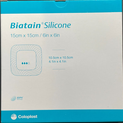 Coloplast 33437 Biatain Silicone Foam Dressing 6 x 6 box of 5