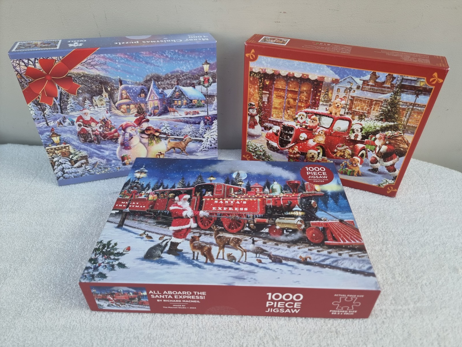 Christmas 3 1000 Piece Jigsaws Happy Xmas, Merry Xmas, All Aboard Santa Express