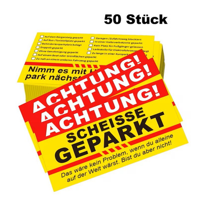 50x Falschparker Karten  Scheisse geparkt    Lustige Strafzettel Visitenkarten