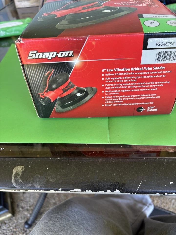 "Nueva lijadora orbital neumática Snap On PSO4625G de 6"" pulgadas con patrón de 3/16"" (rojo)" Foto 2 de 4