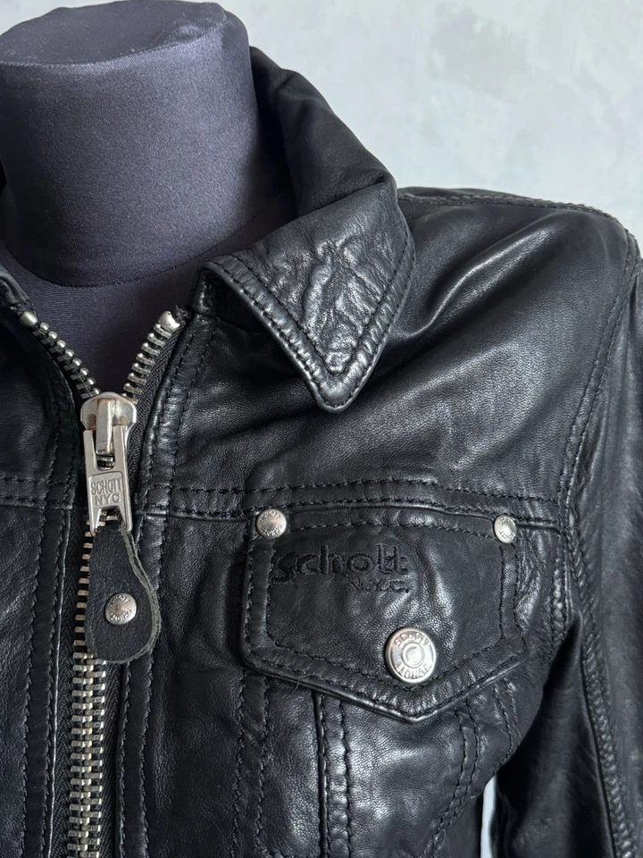 Schott NYC Lambskin Black Leather Women’s Jacket Moto Size XS - Image 2 of 4