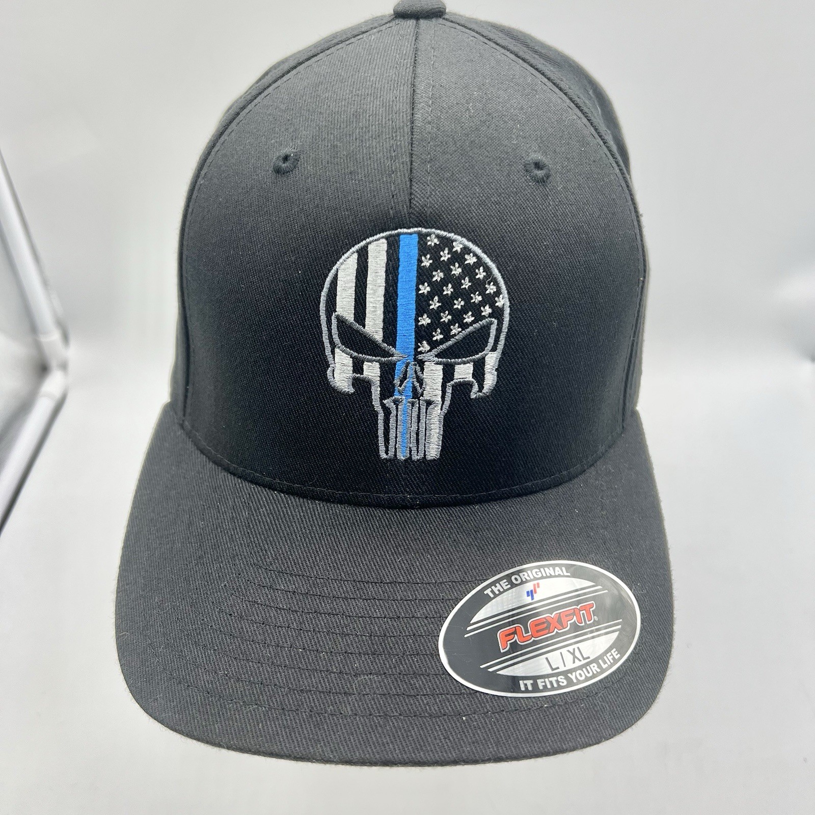 Punisher Logo Embroidered Flexfit Ball Cap Hat Black L/XL