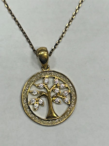 Authentic Signed CJM Yellow Gold Plated Sterling Silver CZ Tree Of Life Pendant Necklace