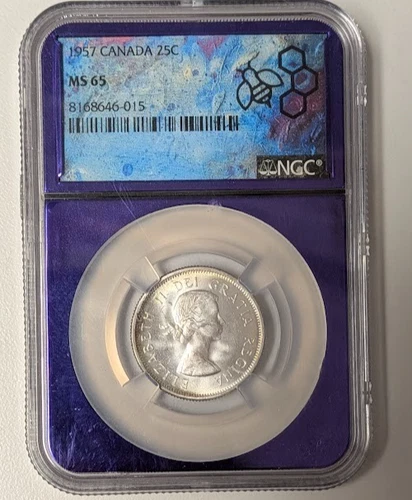 1957 Canada 25 Cents Silver Quarter - NGC MS65 - A442