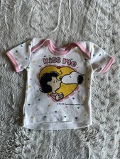 Vintage 80s Babyfair Peanuts Tee Shirt Girls Size 0-6 Months White/Pink Snoopy