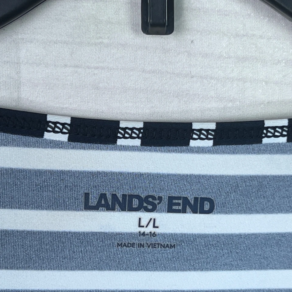 Lands End Top Womens L Blue Striped Rash Guard Floral Long Sleeve Round Neck - Image 3 of 4