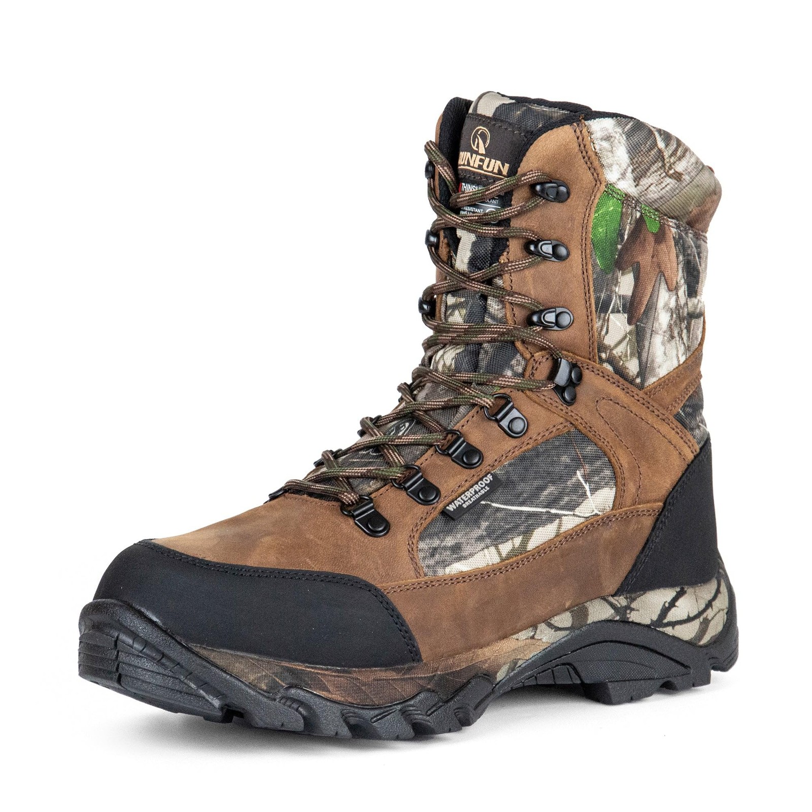 Men's 8-Inch Military Tactical Waterproof Lightweight Leather Work Boots with 400g Thinsulate