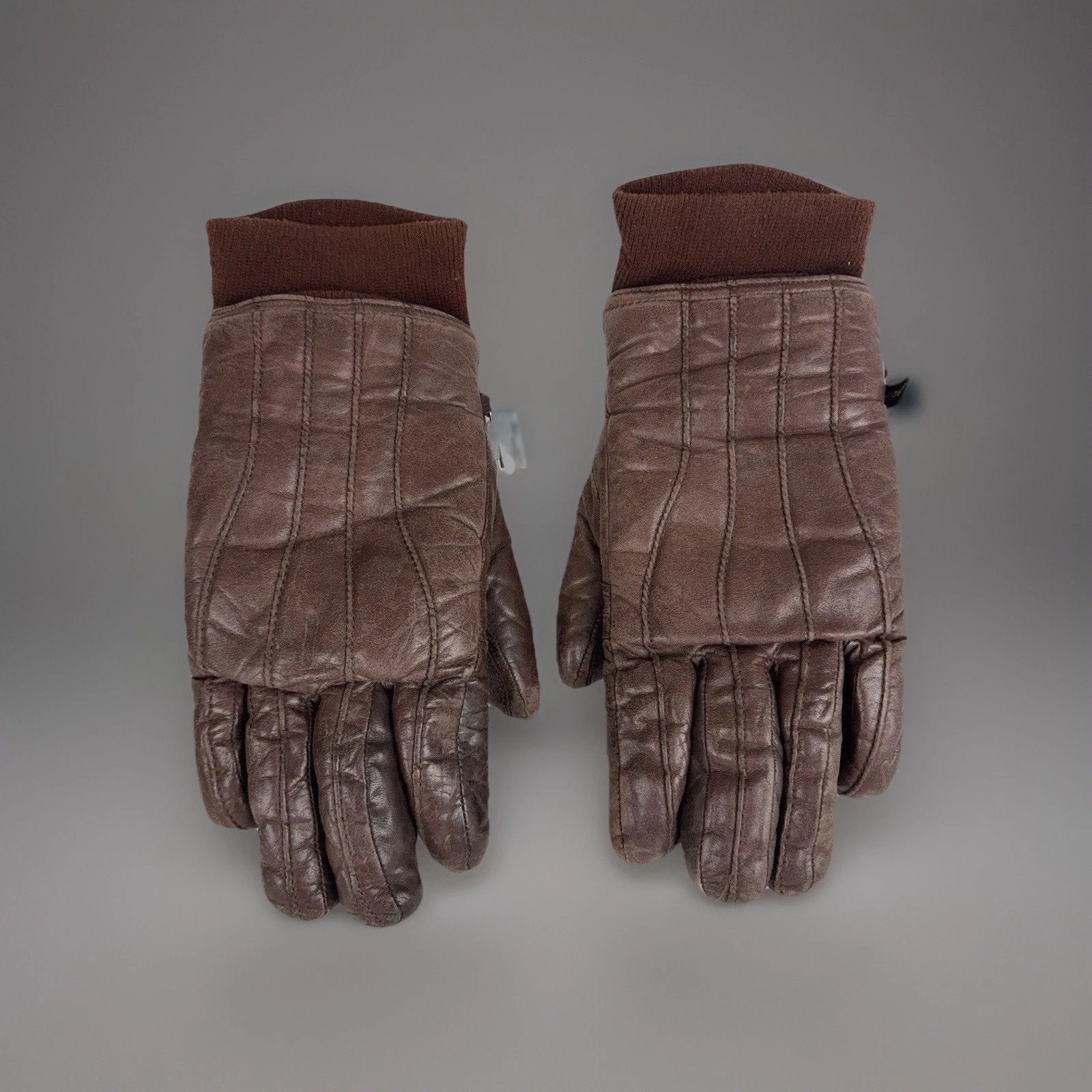 Vintage Gordini Leather Gloves Men's Medium Brown Ribbed Padded Ski Winter Snow