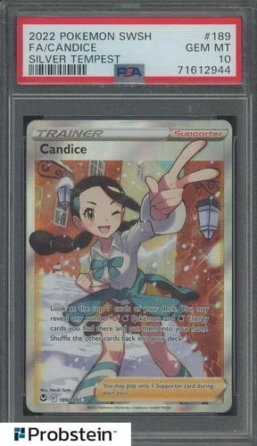 2022 Pokemon SWSH Silver Tempest #189 FA Candice PSA 10 GEM MINT