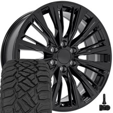 Set4 4869 22x9 Black Rims 28545r22 Rt Tires Tpms Set 6x139.7 28et