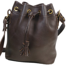 Vintage Dooney Bourke Dark Brown Leather Drawstring Bucket Bag Crossbody Purse