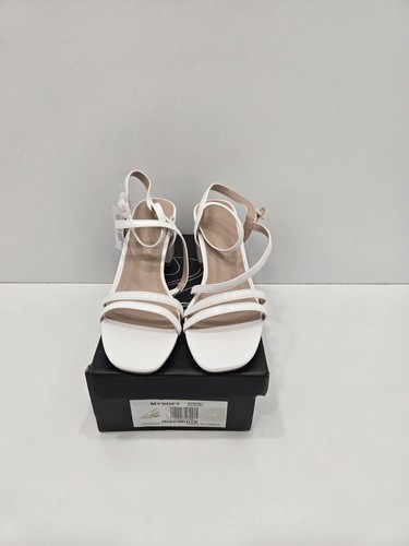 mysoft Damen Riemchen niedrig klobiger Blockabsatz Sandalen offene Zehenpartie elegant-weiß Gr. 8,5 - Bild 7 von 12